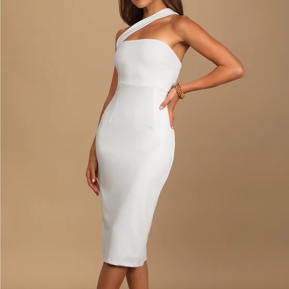 Hold Your Attention Ivory One-Shoulder Sleeveless Midi Dress